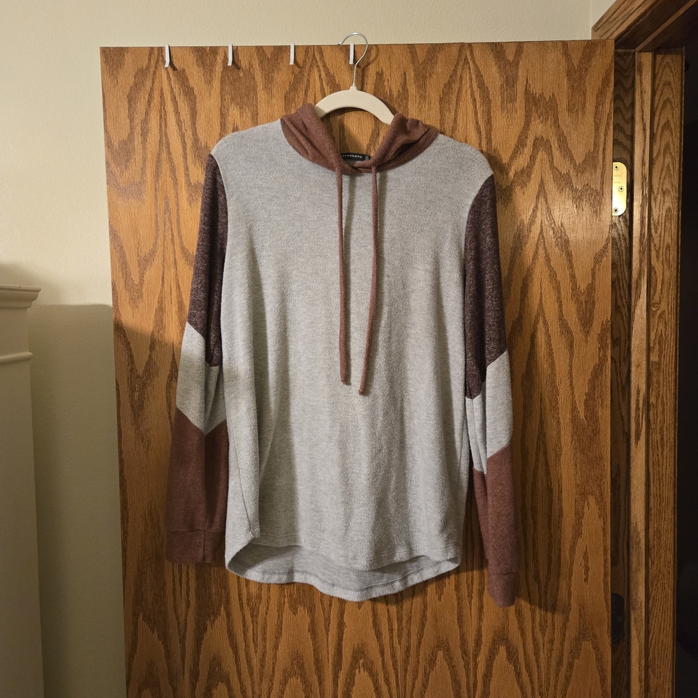 Gray and Brown Hooded Sweatshirt